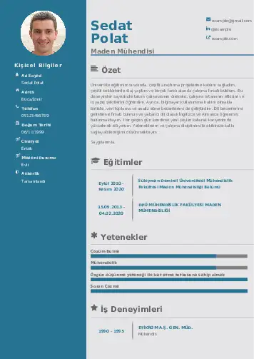 Maden Mühendisi Cv Örnekleri cv indir